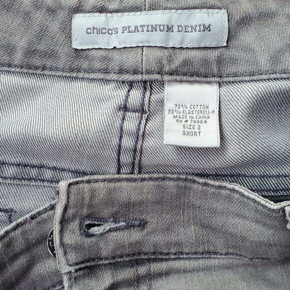 Chico's Platinum Denim Gray High Rise Straight Leg Bootcut Jeans Short Size 2 - Picture 5 of 6